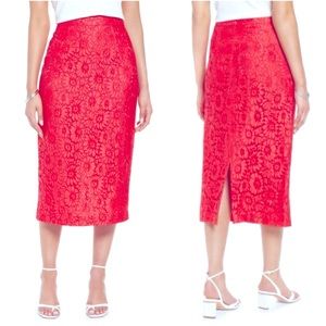 Halogen long pencil skirt romantic red lace 2P NWOT